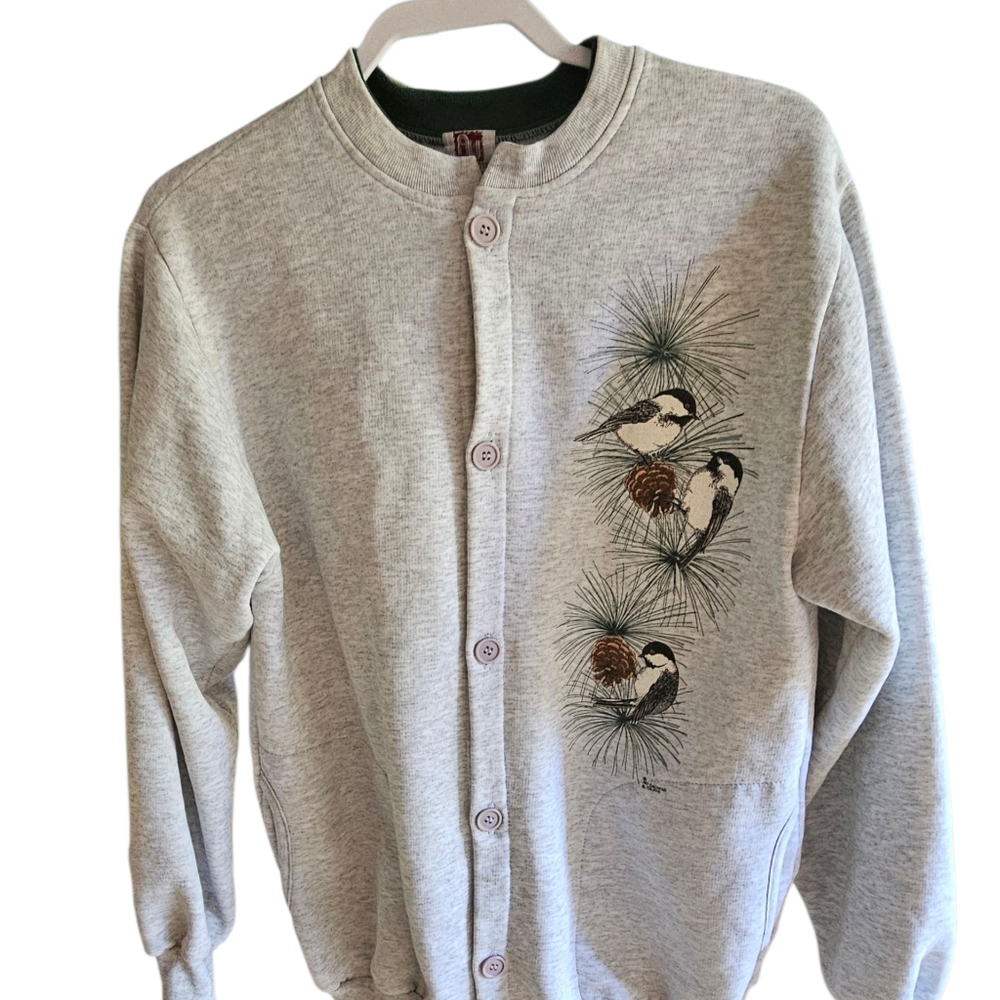 AU Sportswear Men's Nature Bird Jacket Size L Runs Small, Art Unlimited Cardigan